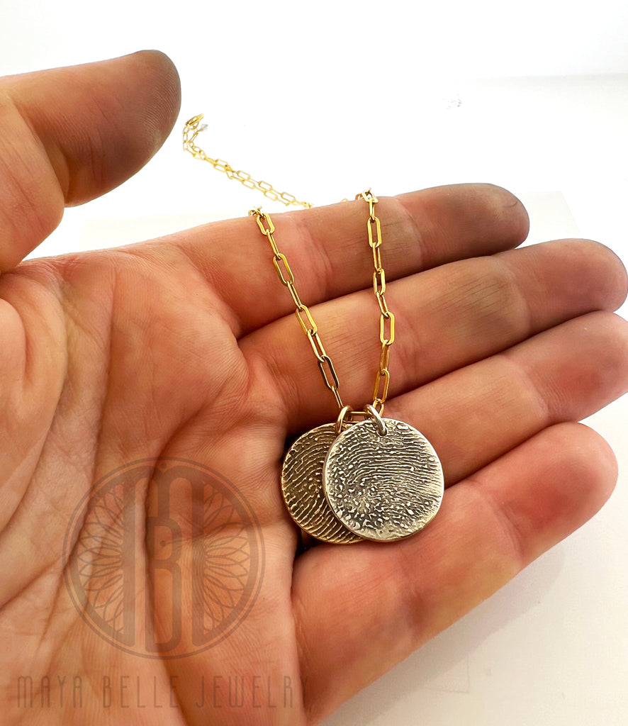 Fingerprint and handwriting necklace with paperclip chain - Maya Belle Jewelry 