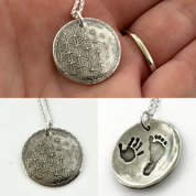 Sacred Geometry Pendant with Actual Baby Footprints – Fine Silver or Solid Bronze - Maya Belle Jewelry 