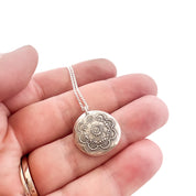 Mandala Necklace with Handwriting or Fingerprint on Back - Maya Belle Jewelry 