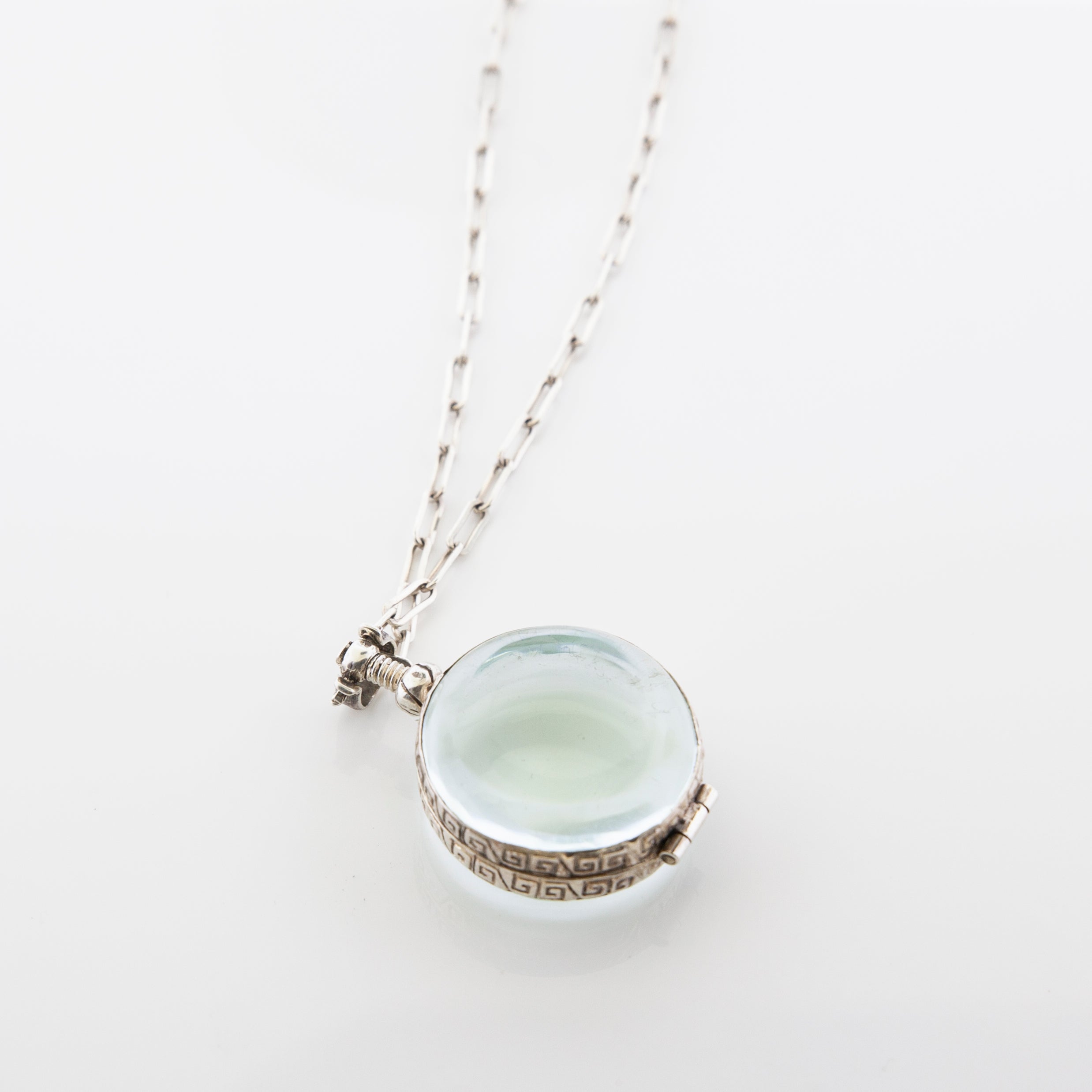 Vintage Glass Locket Necklace – Custom Memorial Jewelry – Charm with Photo, Hair, or Pressed Flower – Paperclip Chain - Maya Belle Jewelry 