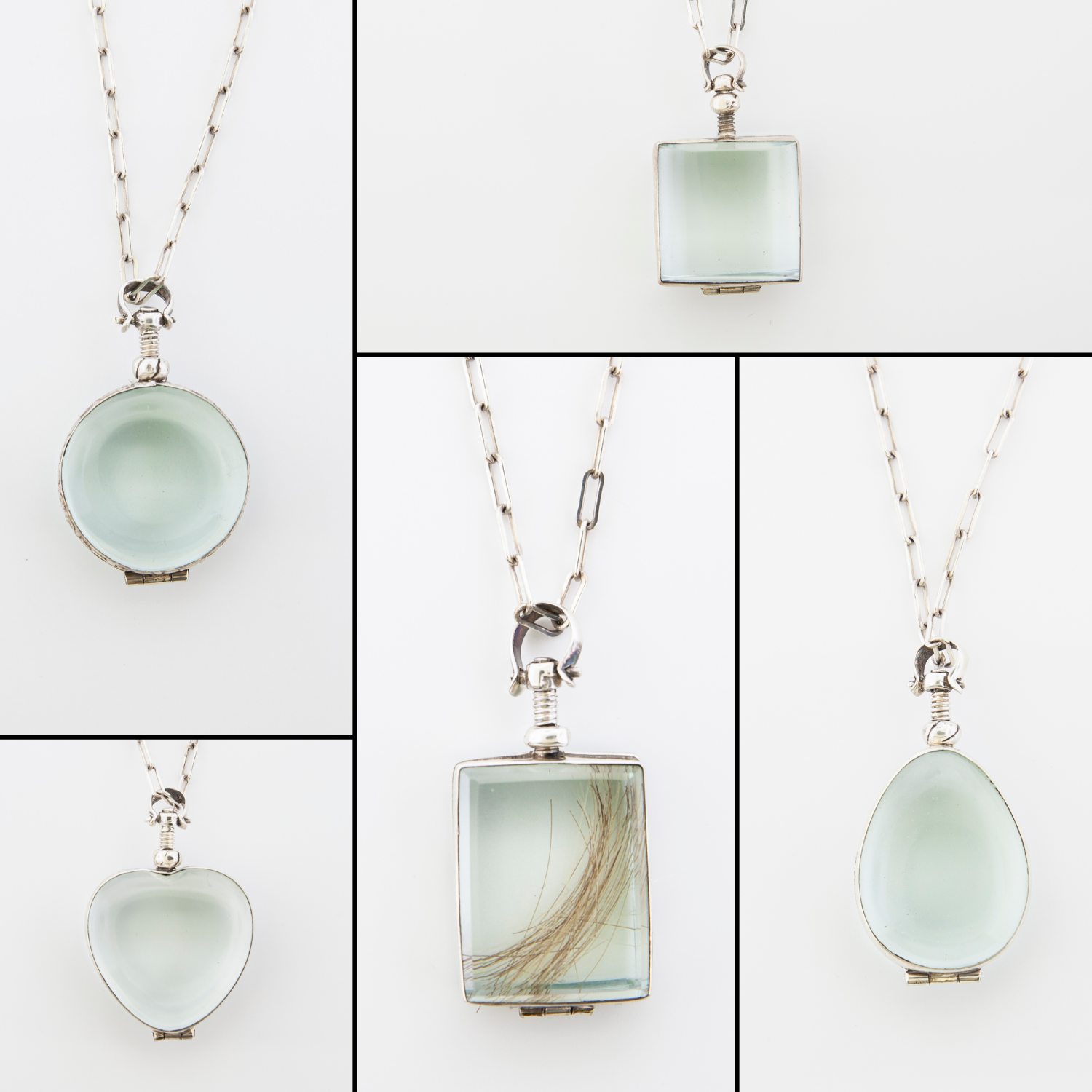 Vintage Glass Locket Necklace – Custom Memorial Jewelry – Charm with Photo, Hair, or Pressed Flower – Paperclip Chain - Maya Belle Jewelry 