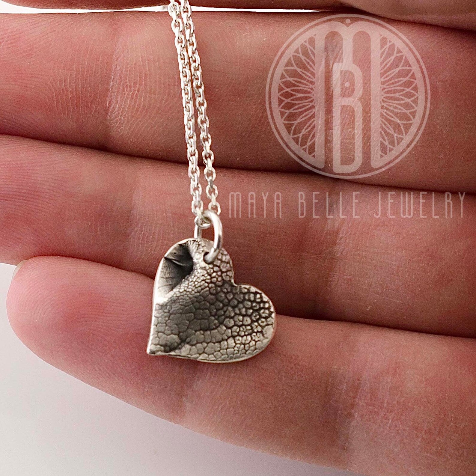 Pet Nose Print Keepsake Charm Necklace in a small silver heart - Maya Belle Jewelry 