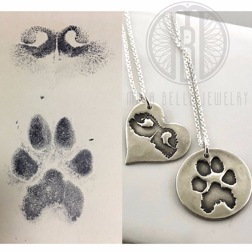 Large Dog Nose or paw Print Necklace in Silver - Maya Belle Jewelry 