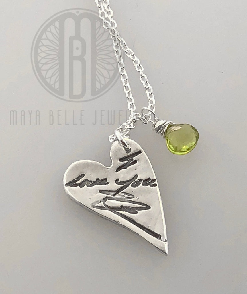 Handwriting Necklace with Birthstone in Silver - Maya Belle Jewelry 