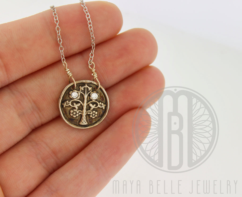 Tree of Life Necklace with Inlaid Birthstones - Maya Belle Jewelry 