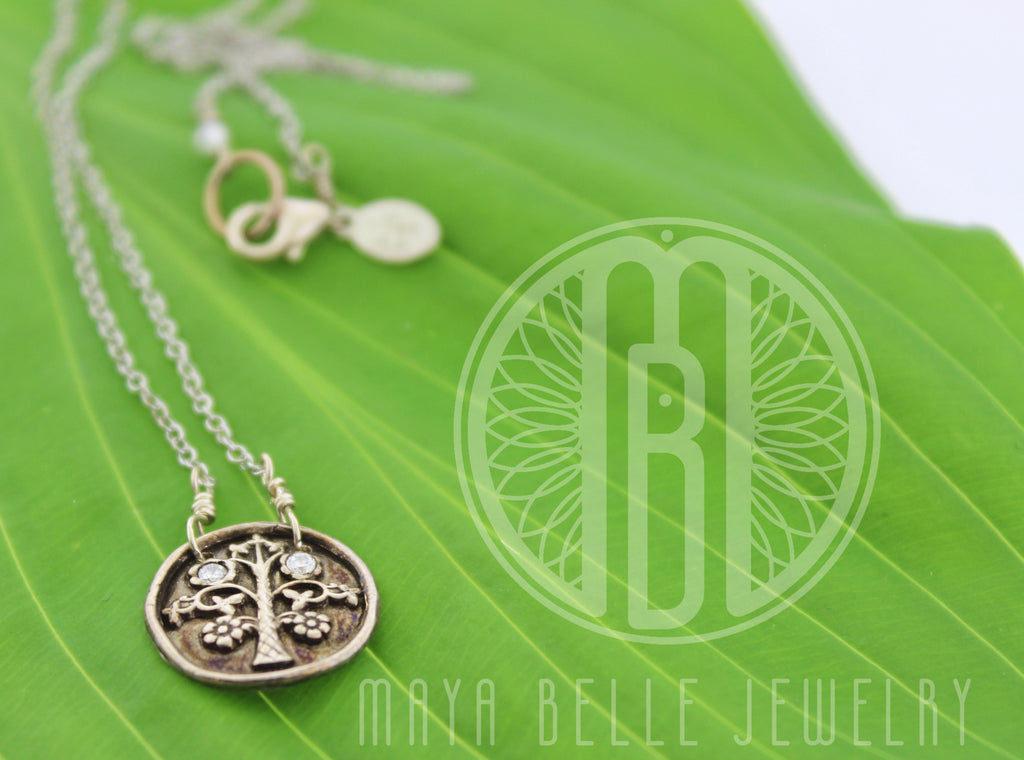 Tree of Life Necklace with Inlaid Birthstones - Maya Belle Jewelry 