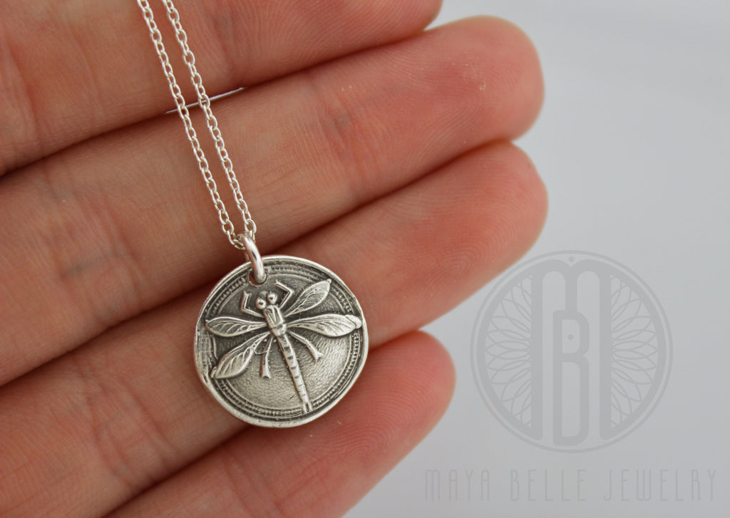 Dragonfly Pendant in Silver or Bronze - Maya Belle Jewelry 