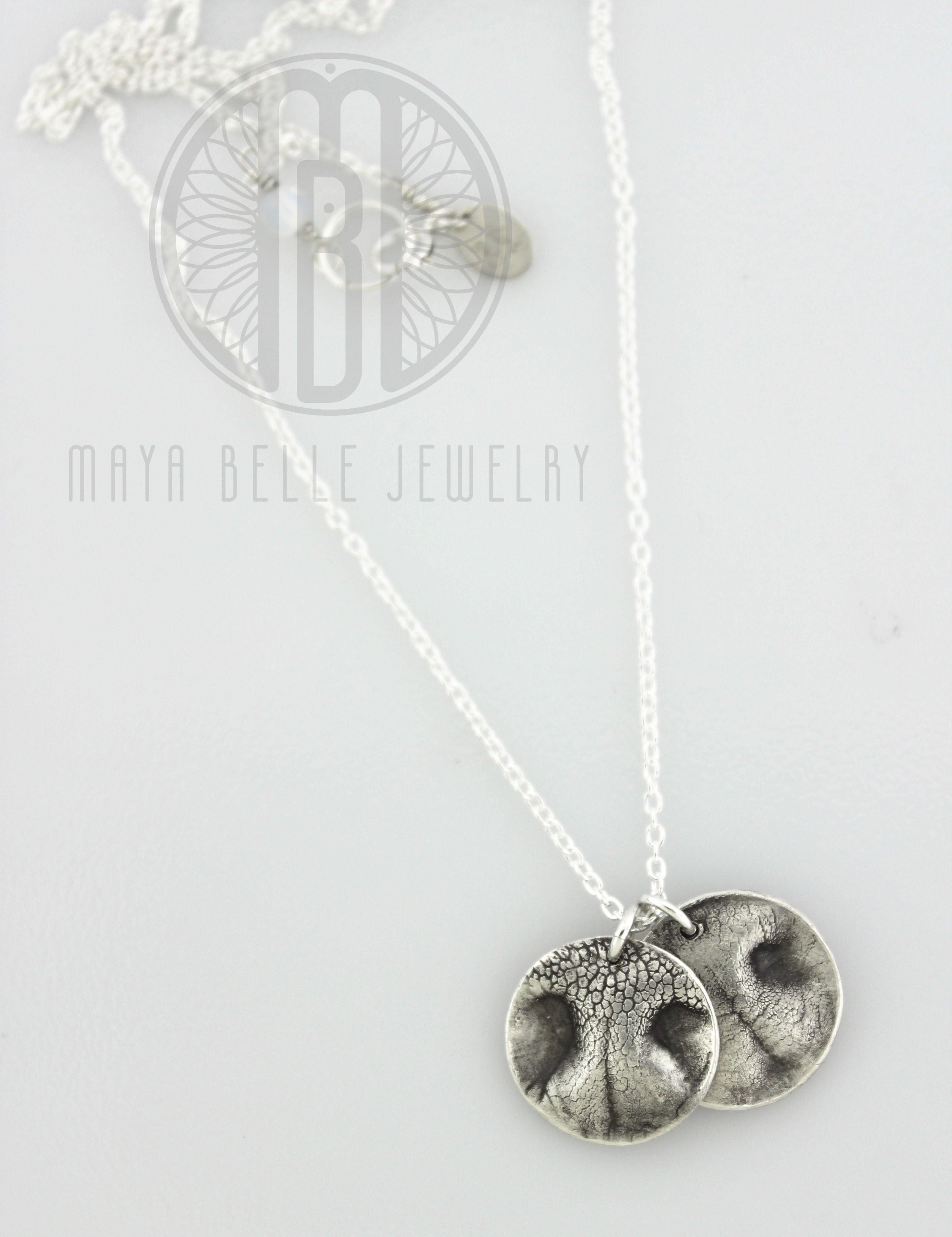 Two Dog Nose Print Pendants Necklace with Choice of Shape and Engraving - Maya Belle Jewelry 