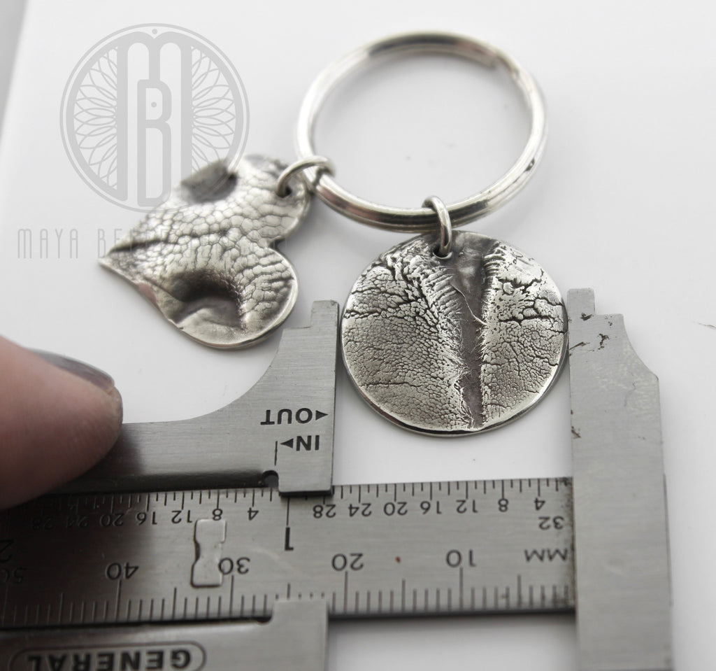 TWO Large Doggie Nose (or Paw) Prints Keychain with Custom Engraving - Maya Belle Jewelry 