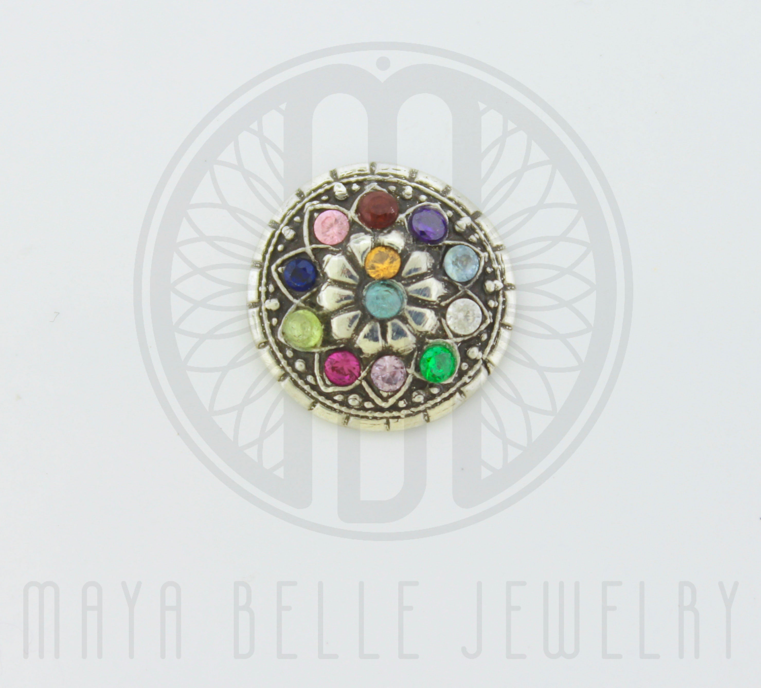 Mandala Fingerprint Necklace with Set Birthstone in Choice of Silver or Bronze - Maya Belle Jewelry 