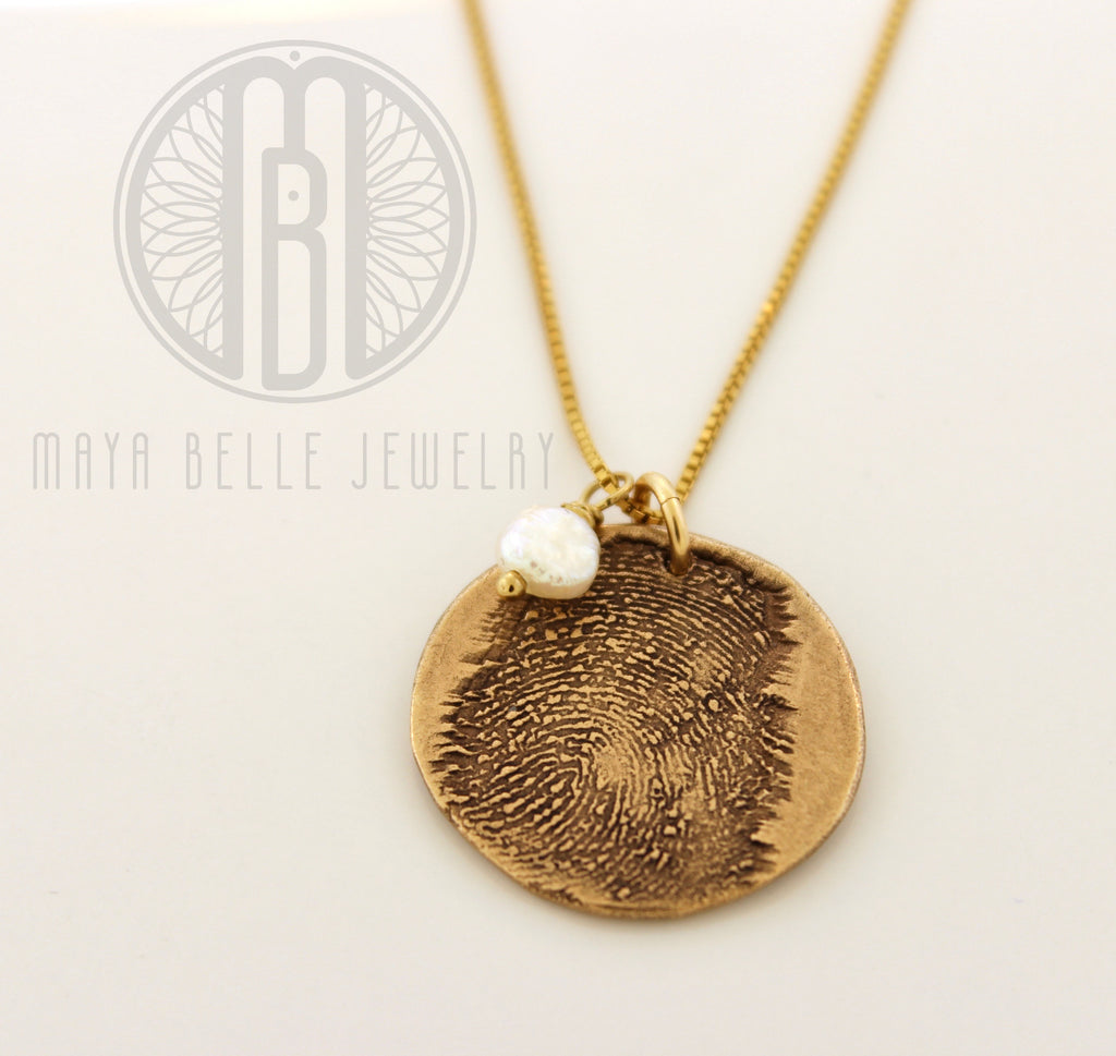 Large Fingerprint Necklace with Birthstone in silver or bronze - Maya Belle Jewelry 