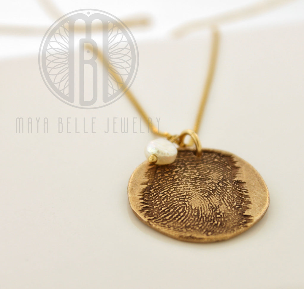 Large Fingerprint Necklace with Birthstone in silver or bronze - Maya Belle Jewelry 