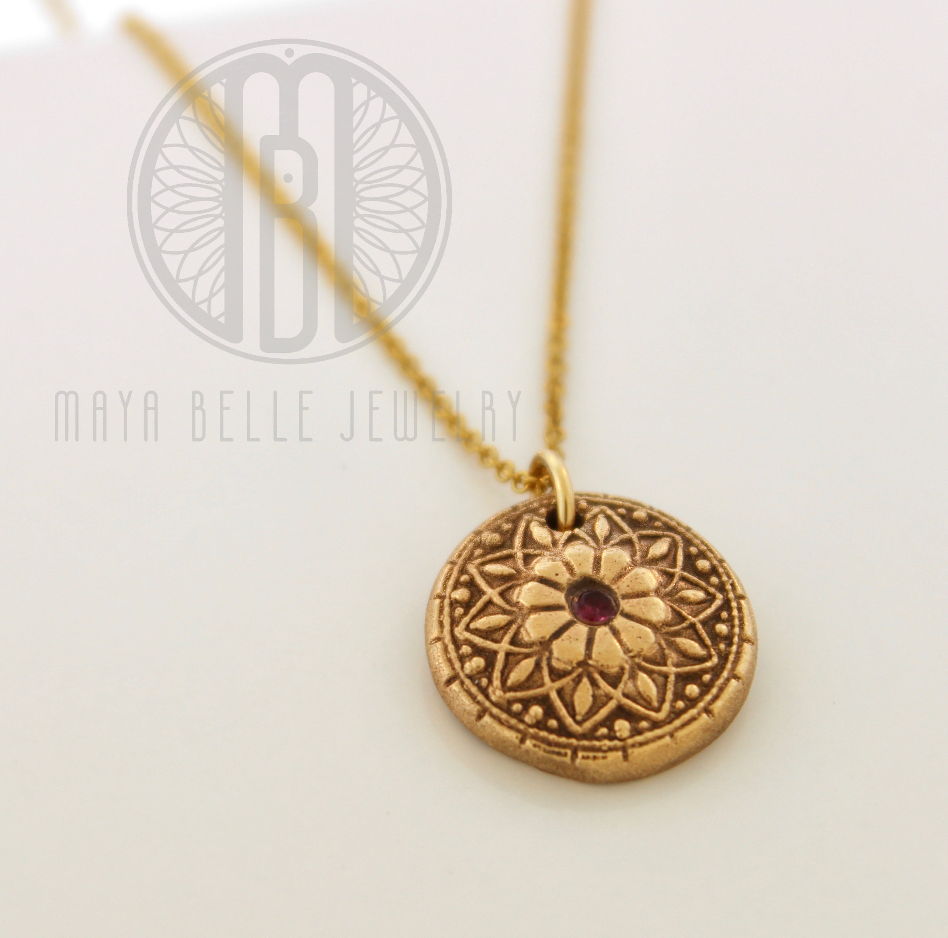 Mandala Fingerprint Necklace with Set Birthstone in Choice of Silver or Bronze - Maya Belle Jewelry 