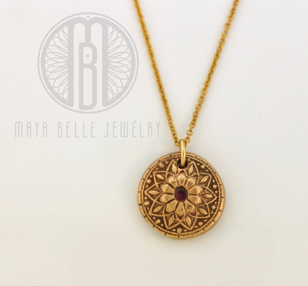 Mandala Fingerprint Necklace with Set Birthstone in Choice of Silver or Bronze - Maya Belle Jewelry 
