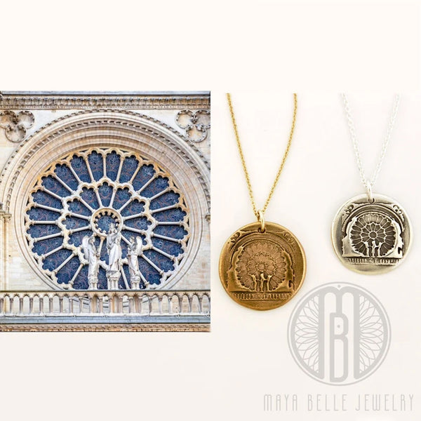 Notre Dame West Rose Window Charm Necklace - Maya Belle Jewelry 