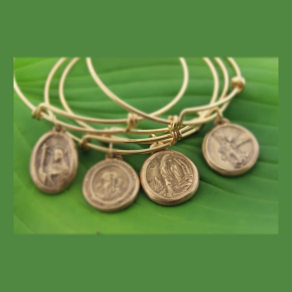 Our Lady of Lourdes Medal Charm Bangle - Maya Belle Jewelry 