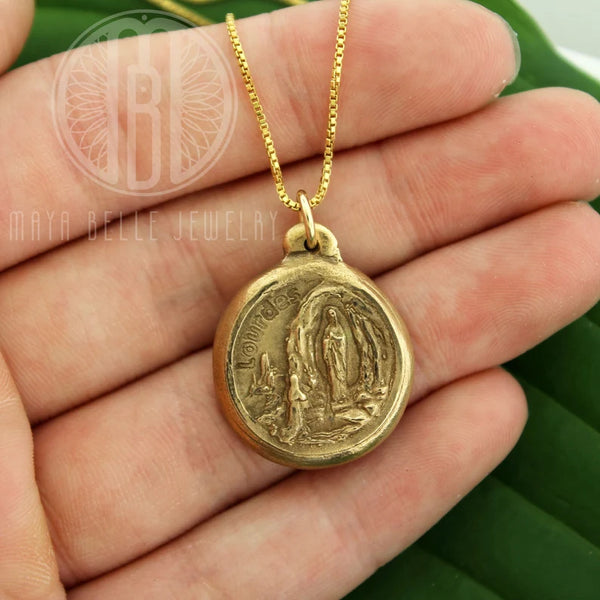 Our Lady of Lourdes Medal Charm Necklace - Maya Belle Jewelry 