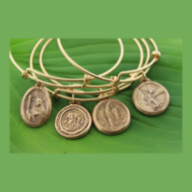 Padre Pio Saint Medallion Charm Bangle - Maya Belle Jewelry 