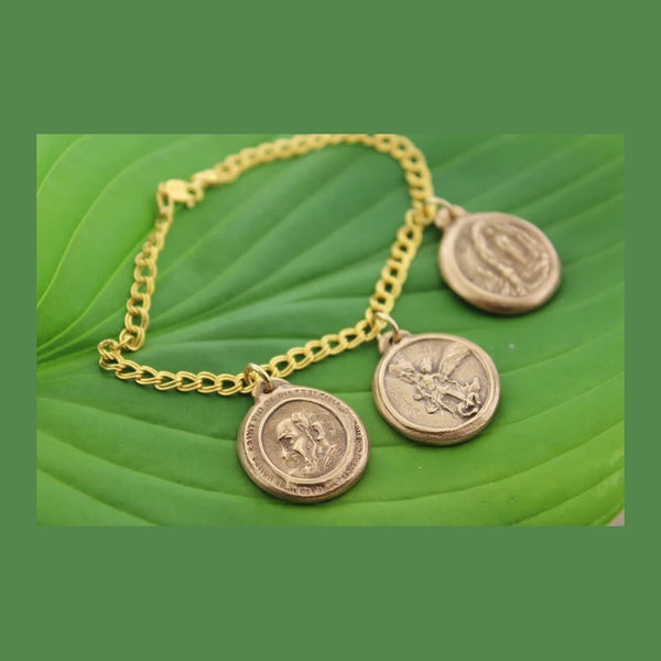 Padre Pio Saint Medallion Charm Bracelet - Maya Belle Jewelry 
