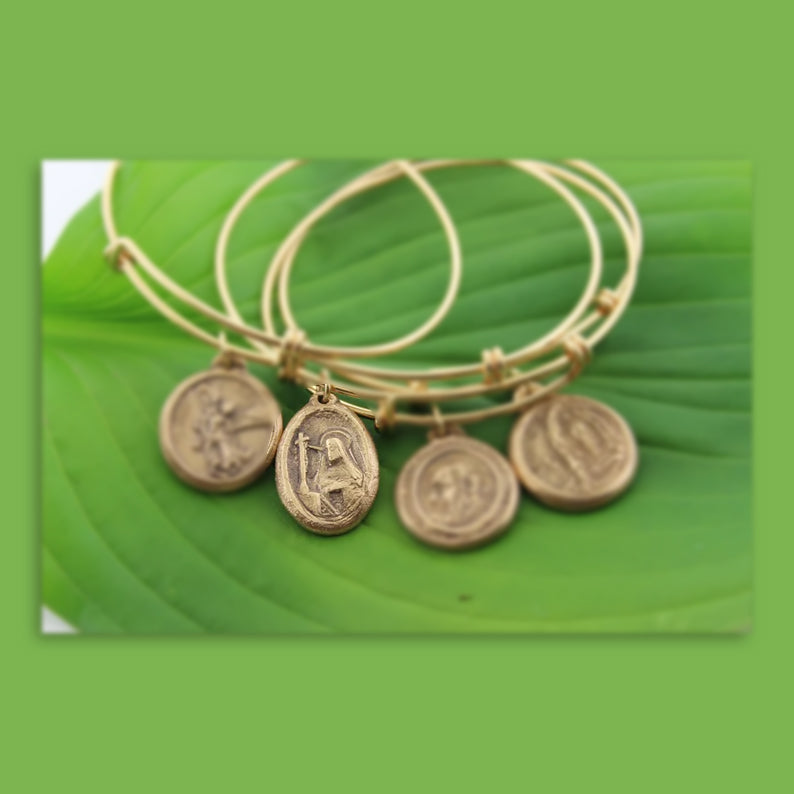 Saint Rita of Cascia Medallion Charm Bangle - Maya Belle Jewelry 