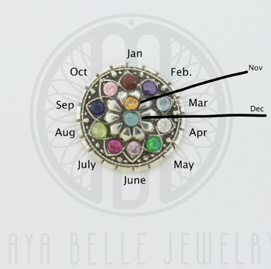 Mandala Necklace with Set Birthstone in your Choice of either Bronze or Silver - Maya Belle Jewelry 