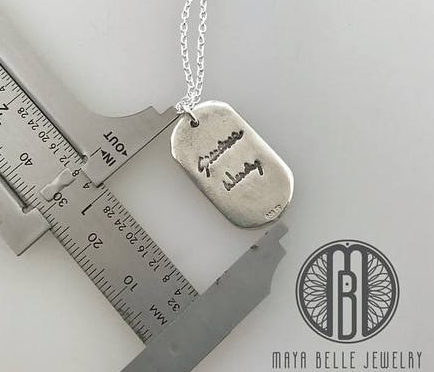 Large Fingerprint Necklace with Handwriting on the back with Choice of Silver or Bronze and Shape - Maya Belle Jewelry 