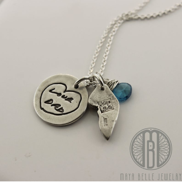 Handwriting Necklace with Birthstone in Silver - Maya Belle Jewelry 