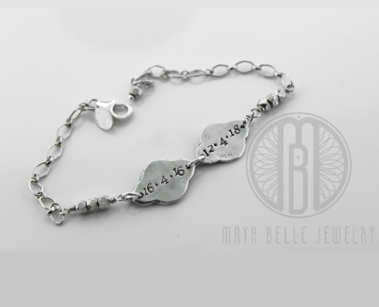 Lotus Fingerprint Charm Bracelet With Silver Geometric Beads (with Choice of Initials, Back Engraving and up to 5 charms) - Maya Belle Jewelry 
