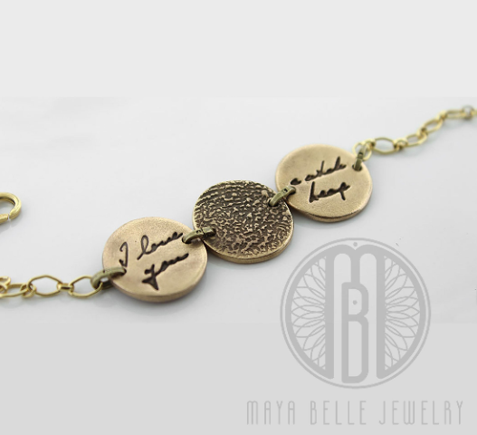 Handwriting and Fingerprint Three Pendant Bracelet - Maya Belle Jewelry 