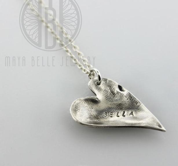 Small Dog Nose (or Paw) Print Pendant Necklace With Engraving on The Back (in Choice of Metal and Shape) - Maya Belle Jewelry 