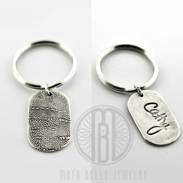 Fingerprint Keepsake Dog Tag Charm Keychain - Maya Belle Jewelry 