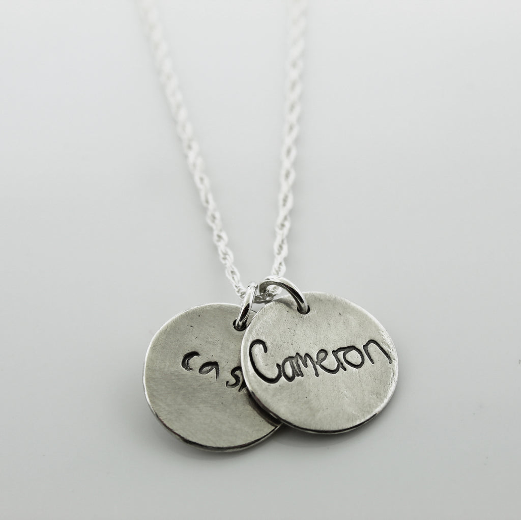 Actual Handwriting Necklace in silver or bronze - Maya Belle Jewelry 