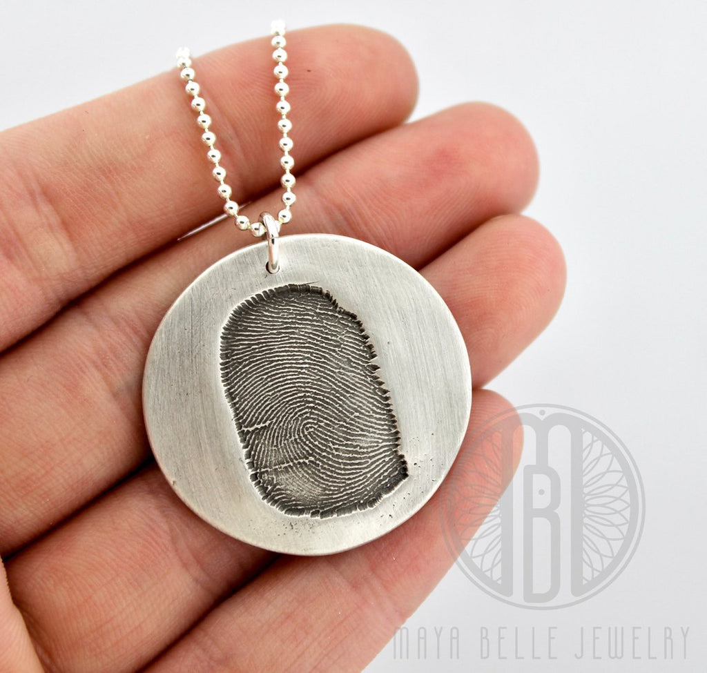 Fingerprint Good Luck Charm in Pure Silver with Ball Chain - Maya Belle Jewelry 