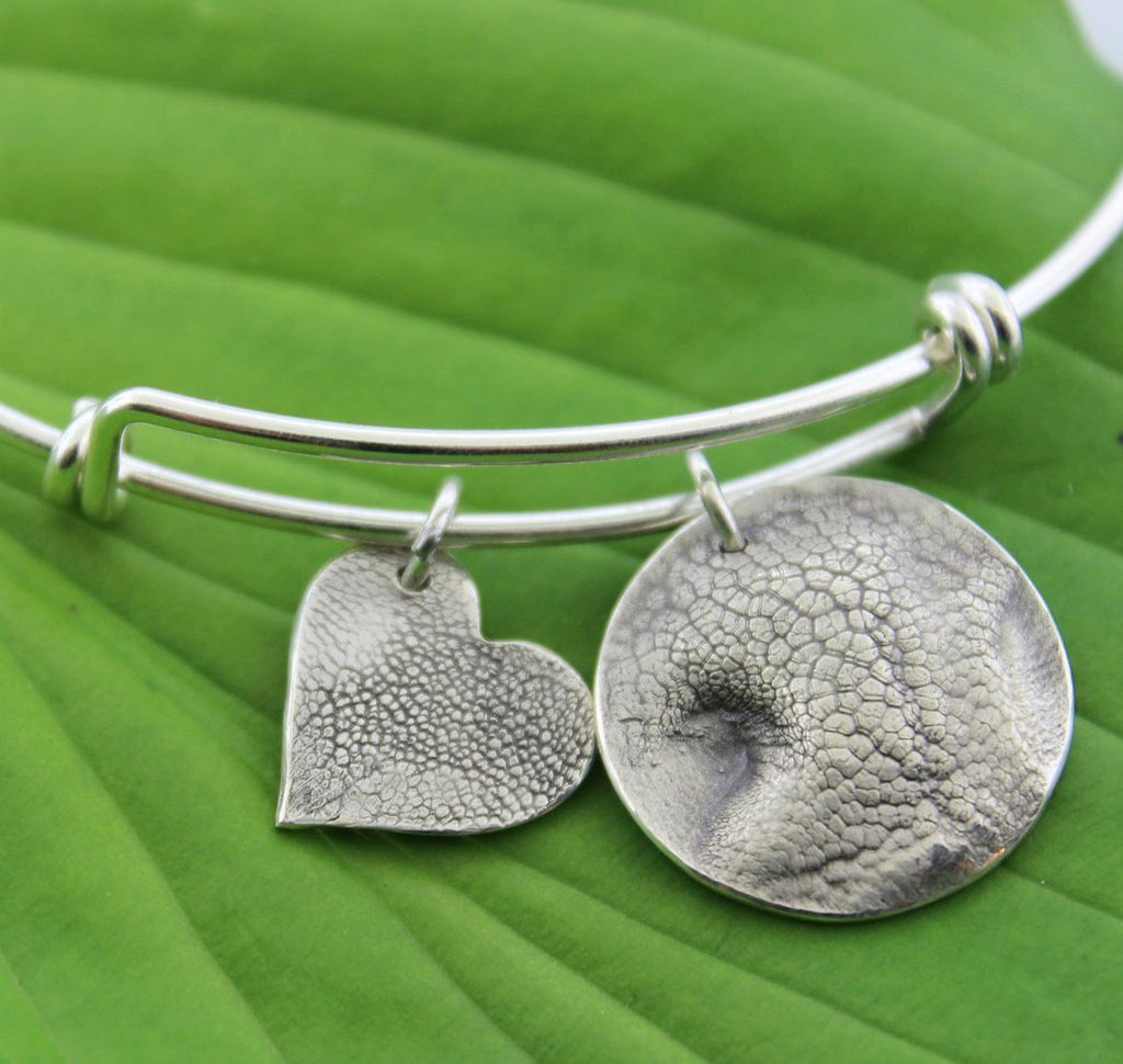 TWO Dog Nose Print Charms in Pure Silver, ONE sterling silver bangle bracelet - Maya Belle Jewelry 