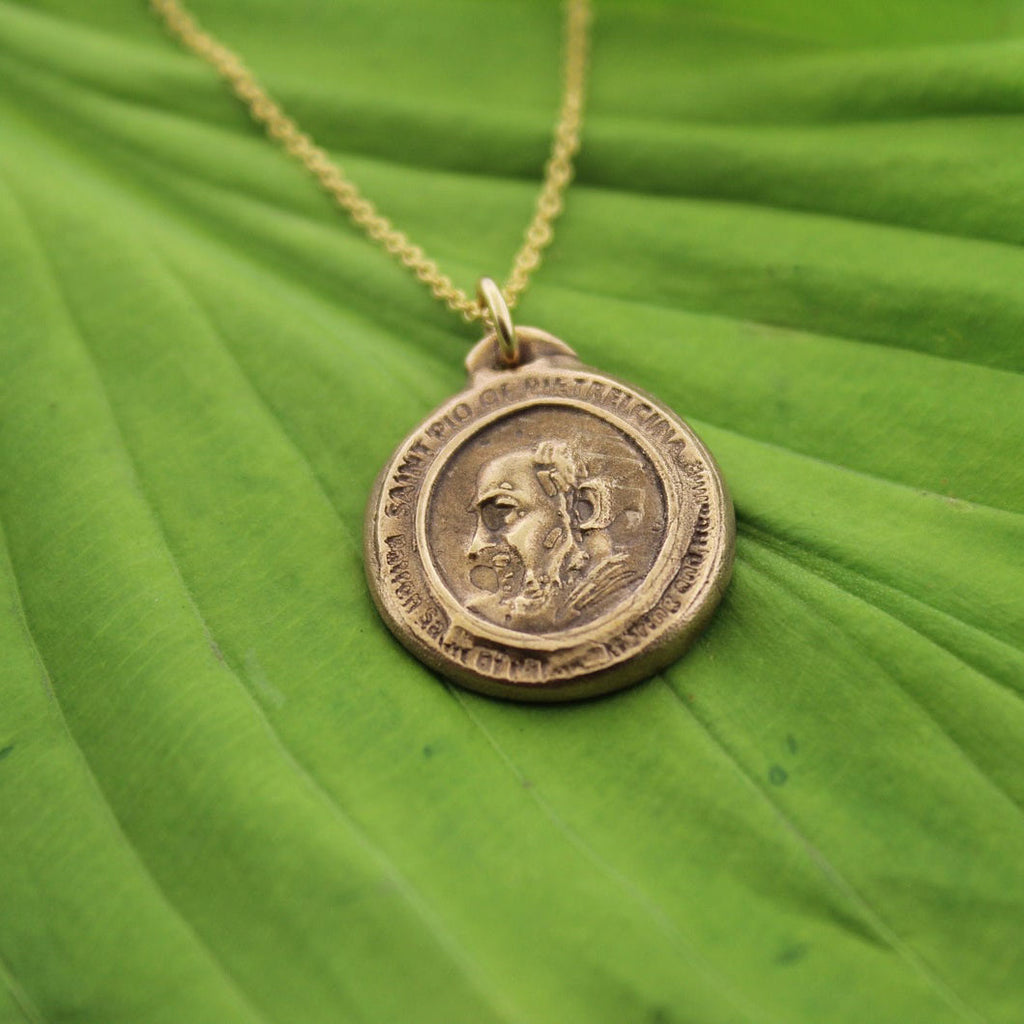 Padre Pio medal • gold Padre Pio medallion • saints medals • religious medals - Maya Belle Jewelry 