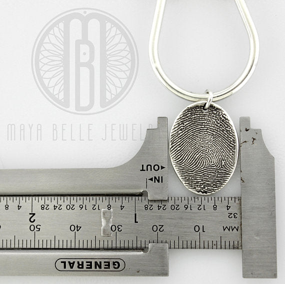 Large Fingerprint Charm on a Sterling Silver Threaded Keychain with Choice of Shape - Maya Belle Jewelry 