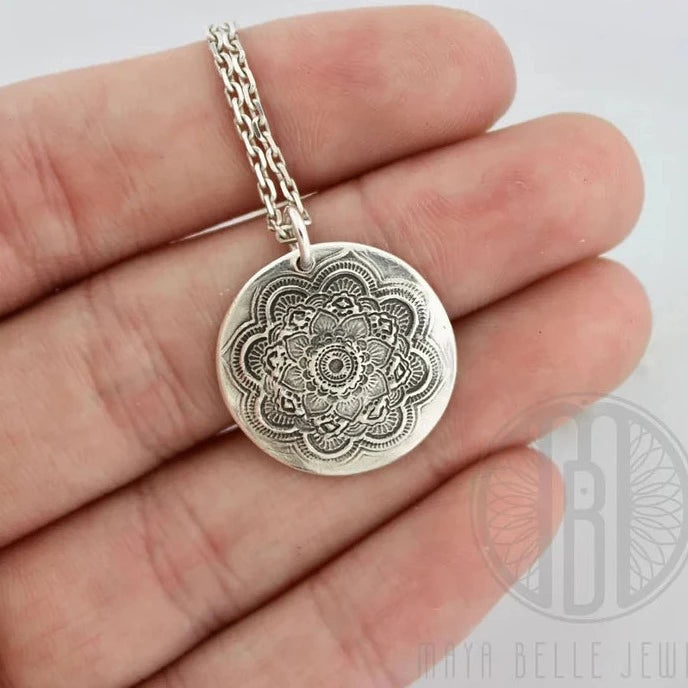 Baby Footprint Mandala Keepsake Charm Necklace - Maya Belle Jewelry 