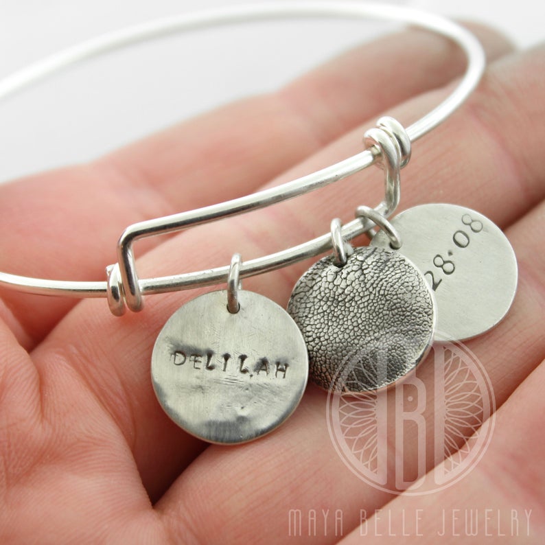 Dog Paw Print or nose Bangle Bracelet with personal Engraving - Maya Belle Jewelry 