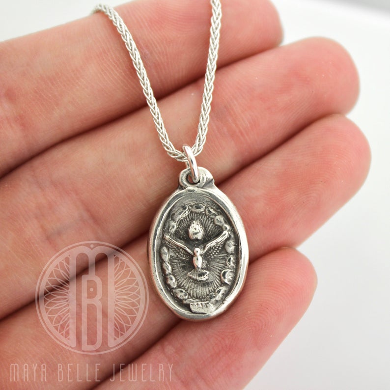 Holy Spirit pure solid silver medallion - Maya Belle Jewelry 