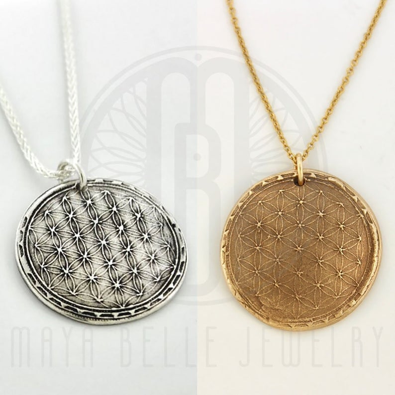Sacred Geometry Necklace with Baby Foot Print on the Back - Maya Belle Jewelry 