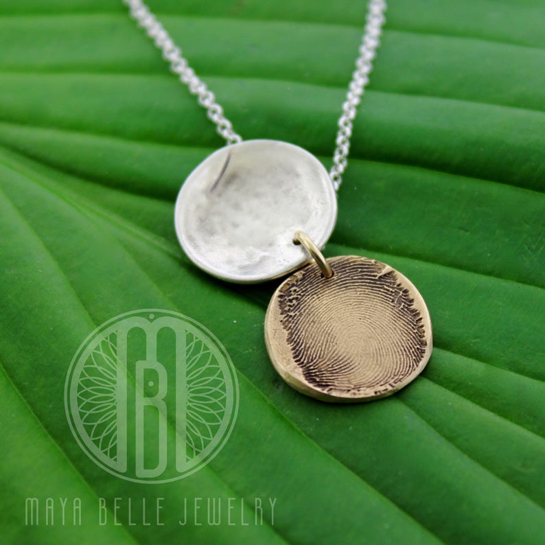 Sacred Geometry, flower of life fingerprint locket • thumb print locket in gold and silver • memorial locket - Maya Belle Jewelry 