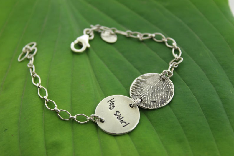 Actual fingerprint and handwriting bracelet - Maya Belle Jewelry 
