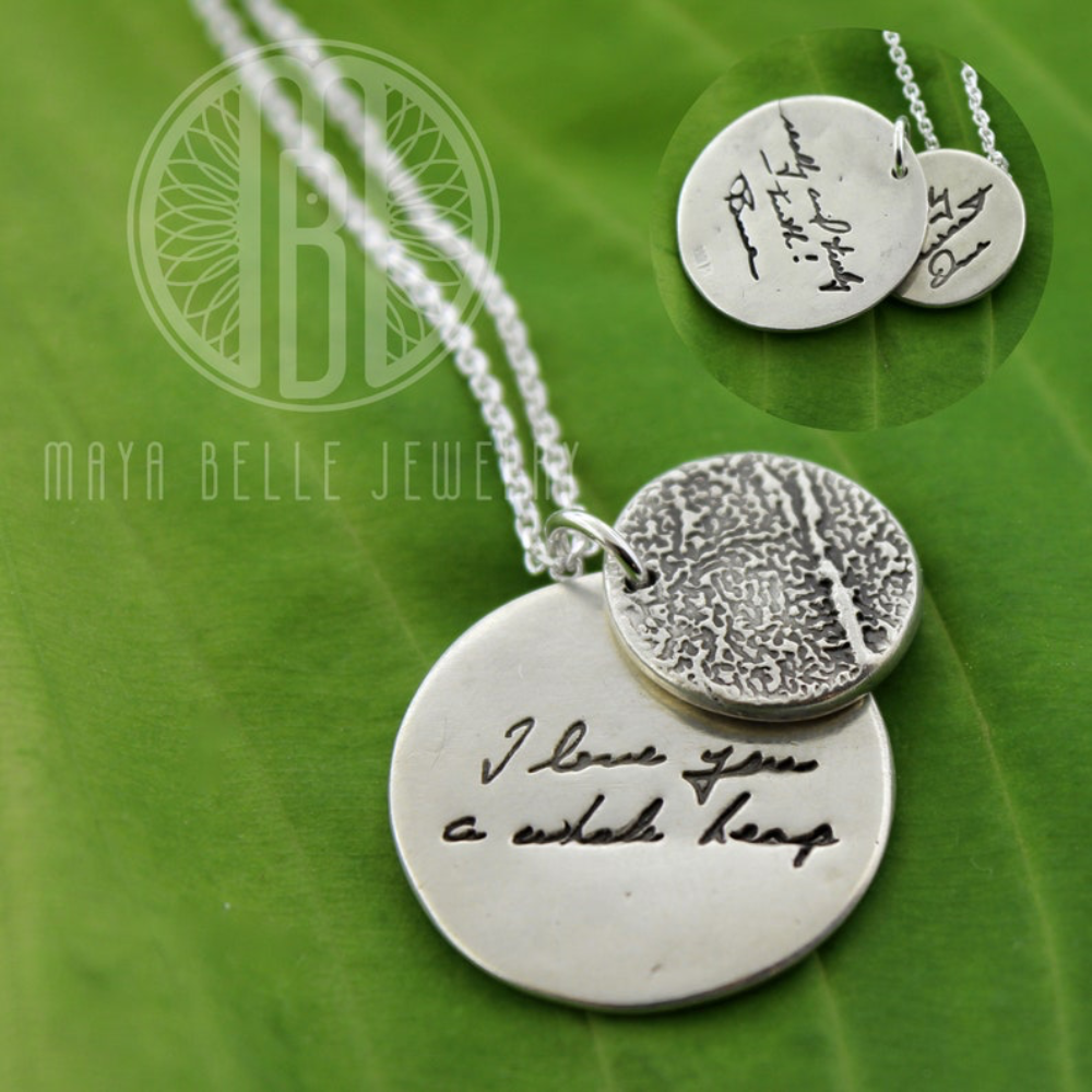 Handwriting Keepsake Charm Necklace - Customer's Product with price 159.00 ID FyYAJPmRKaY3MzyqDV5Re_On - Maya Belle Jewelry 