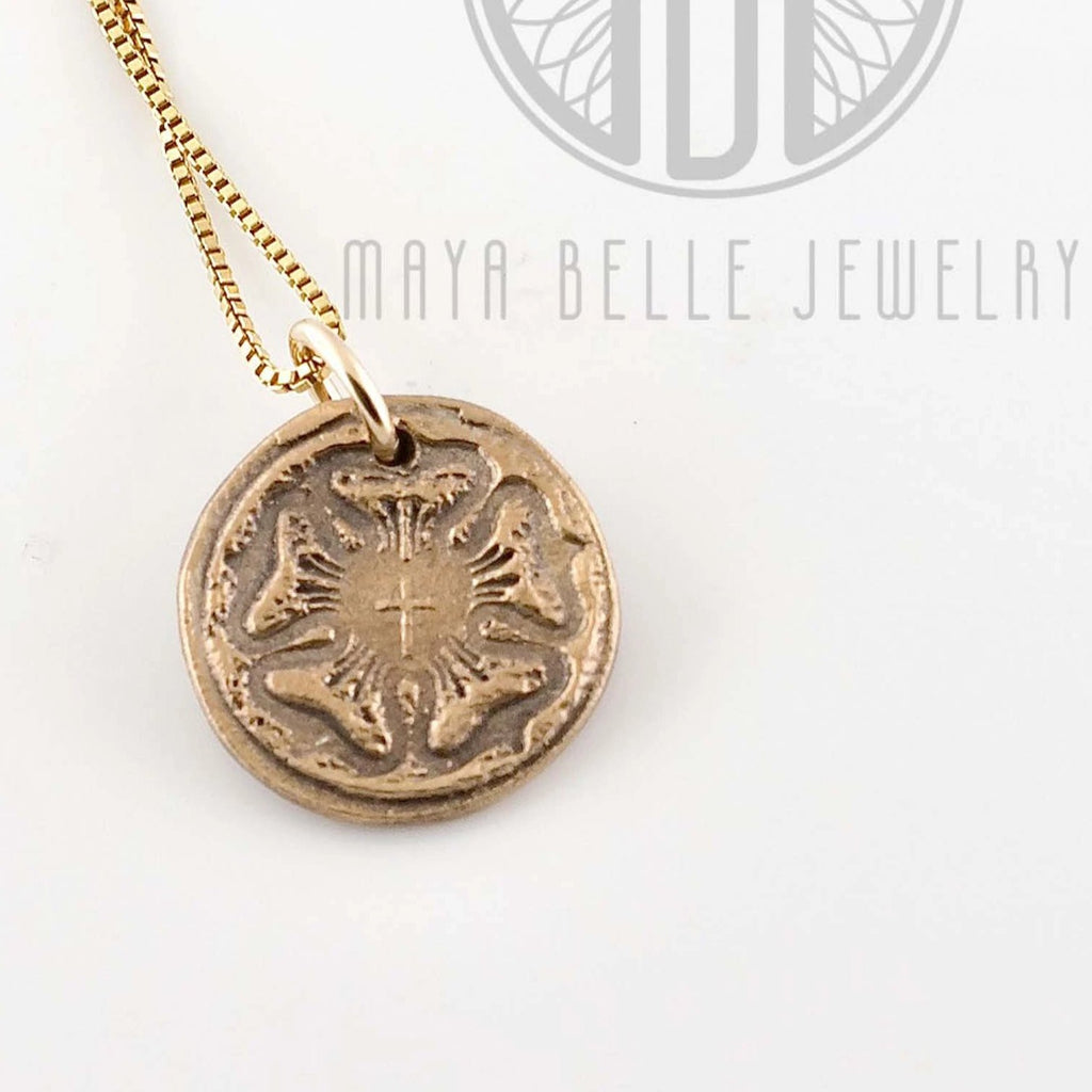 Rustic Luther Rose Necklace in silver or bronze - Maya Belle Jewelry 