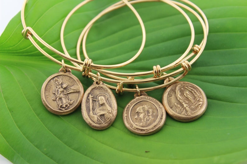 Saint Rita of Cascia Medallion Charm Bangle - Maya Belle Jewelry 