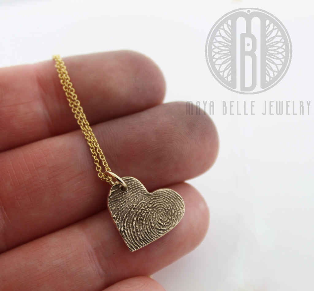 Small fingerprint in bronze and gold with or without custom handwriting - Maya Belle Jewelry 