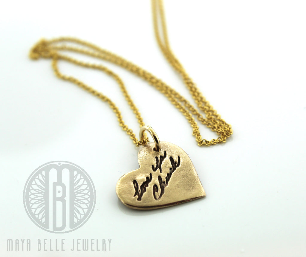 Small fingerprint in bronze and gold with or without custom handwriting - Maya Belle Jewelry 